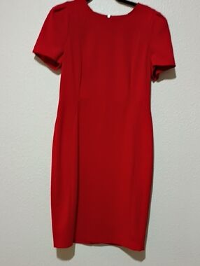 Elegant Red Midi Sheath Dress. Calvin Klein